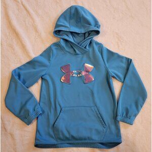Under Armour Pullover Hoodie Youth Girls size Medium Turquoise Blue Logo